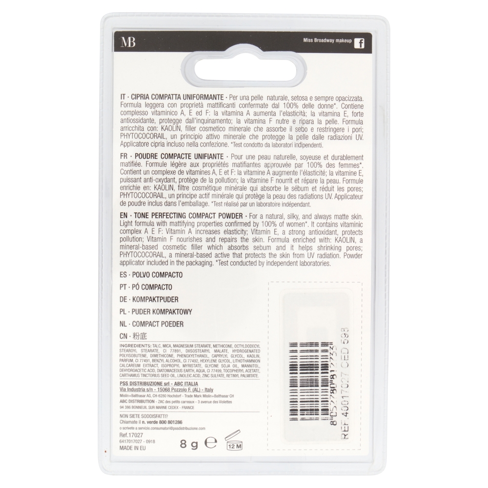 Miss Broadway Love Skin Powder Cipria Compatta Effetto Naturale Light Rose n.01 8 g